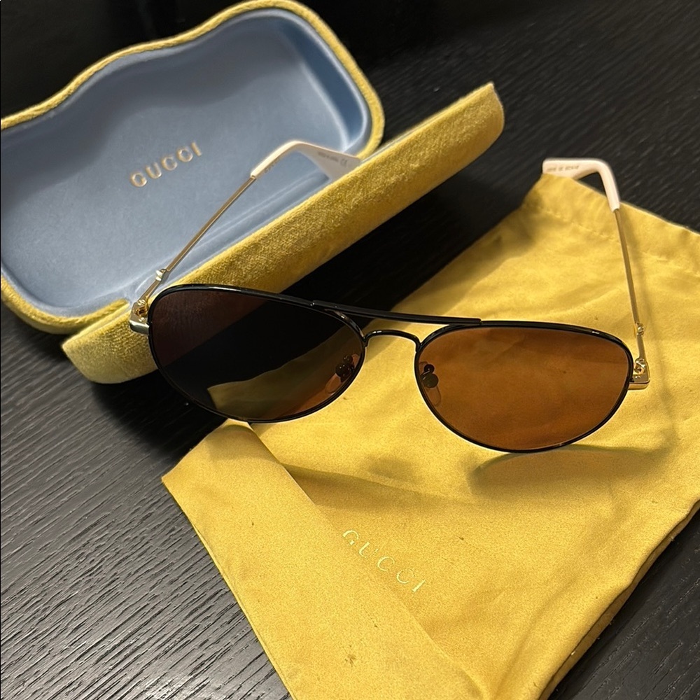 Gucci Gold and Brown Sunglasses